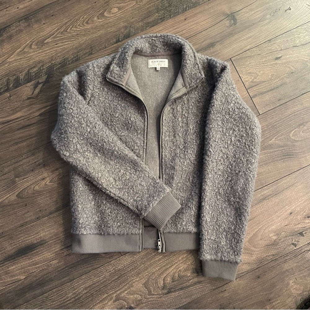 Black Swan Women Faux Shearling Bomber Jacket Coat in Gray Size Small - Picture 1 of 5